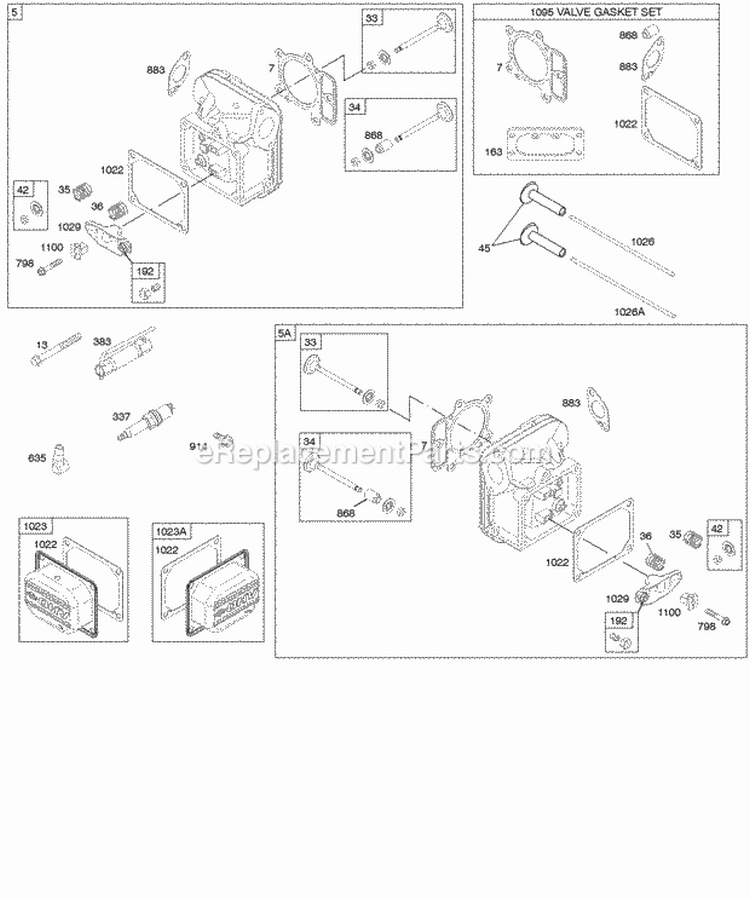 Cylinder Head Gasket Set-Valve Valves Diagram and Parts List for 44H777-0113-E1  Briggs and Stratton Engine